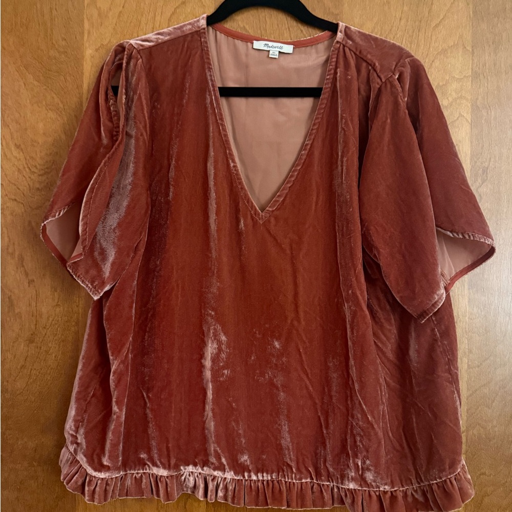 Madewell Velvet V-Neck Flutter Sleeve Top